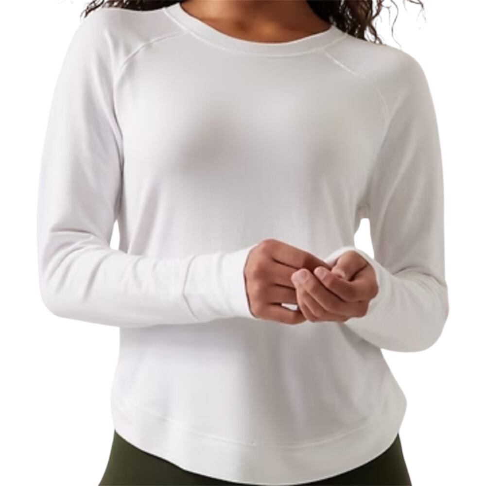 Athleta Mindset Sweatshirt Crewneck Nirvana Relaxed Tulip Hem Bright White MT